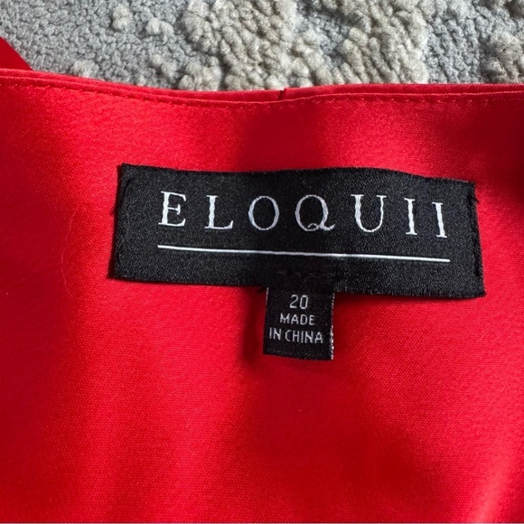 ELOQUII SEXXXY red satin fringe asymmetrical fringe midi slip dress 20 - Picture 3 of 9